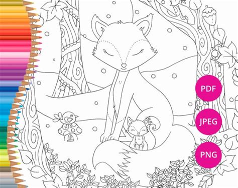 christmas coloring pages fox coloring page  adults fox etsy