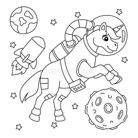 unicorn astronaut  space coloring page  kids stock vector