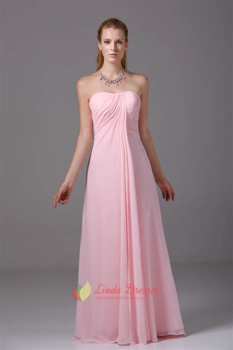 strapless empire waist gown floor length pink chiffon