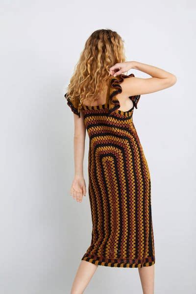 zara female crocheted dress black brown  crochet fashion trends  dress