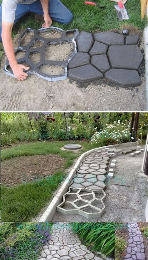 diy cobblestone  concrete pathway pavimentacion de jardin