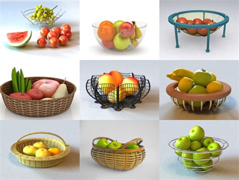 realistic fruit basket   models collection opendmodel