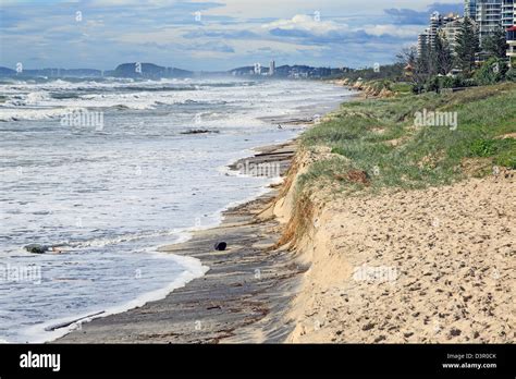 beach erosion  storm activity gold coast australia pristine stock