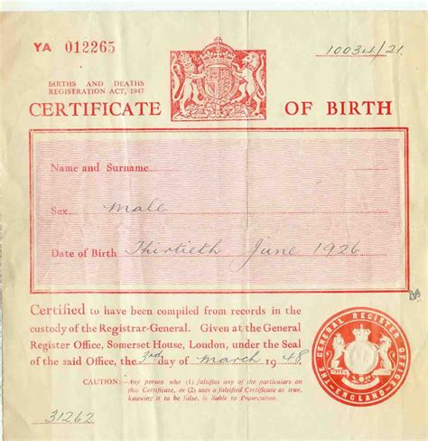 serial number   british birth certificate