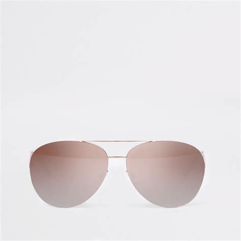 Rose Gold Tone Aviator Mirror Lens Sunglasses