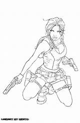 Croft Lara Raider Lineart Diabolumberto Colorear Brad Flats Fogo Berto sketch template