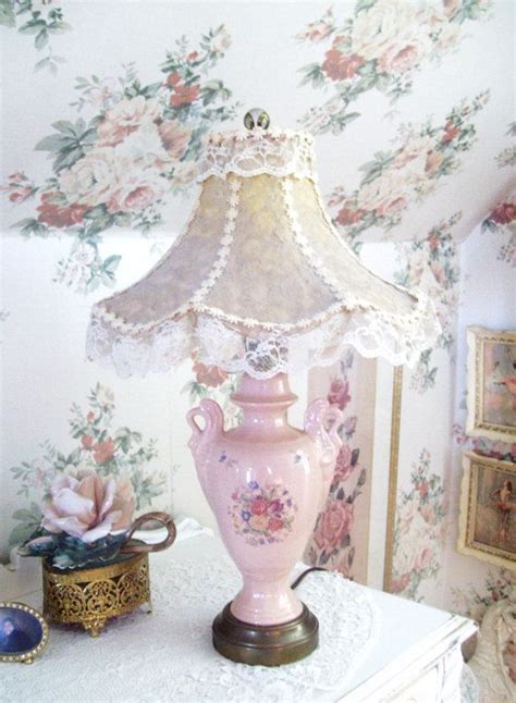 Reserved For Hilary Vintage Pink Lamp And Lace Shade