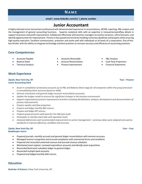 junior accountant resume  tips tricks zipjob