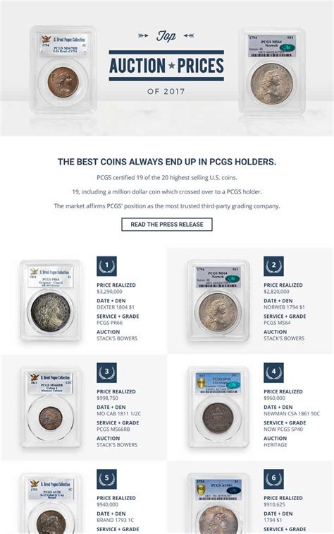 valuable coins sold  auction   graded  pcgs