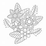 Coloring Flora Mandala Adults Bouquet Leaf Vector Premium Copy Flowers sketch template
