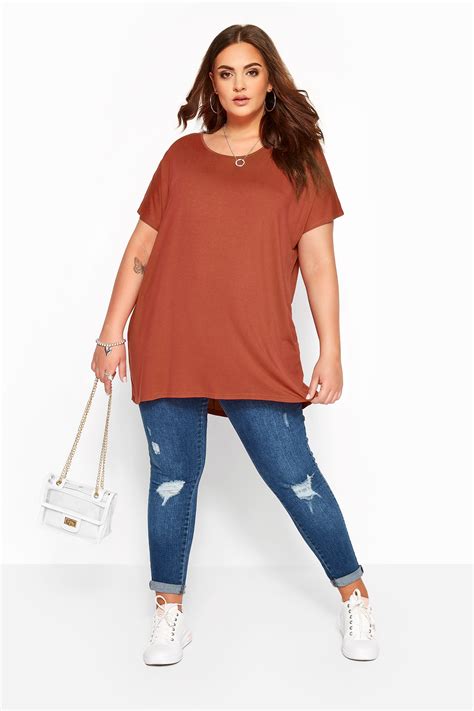 Chestnut Brown Dipped Hem Top Yours Clothing
