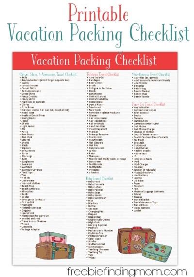 printable vacation packing list  freebie finding mom