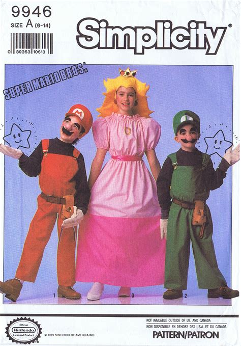 Mario Luigi Princess Peach Costume Simplicity 9946