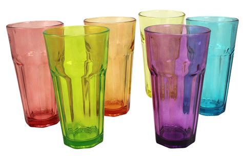 Glass Tumbler Drinking Glasses Cups 6 Piece Multi Colored