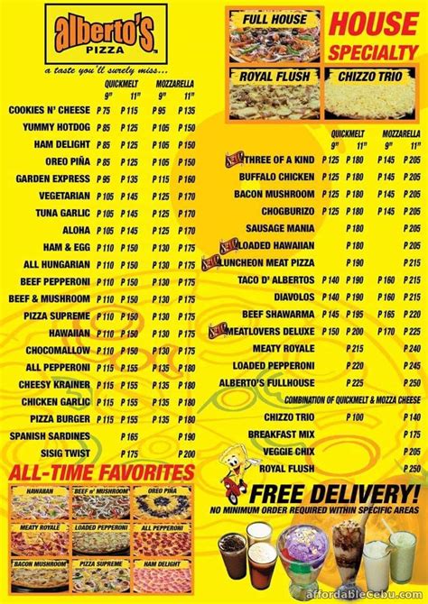 albertos pizza menu pricelist pictures   updated business