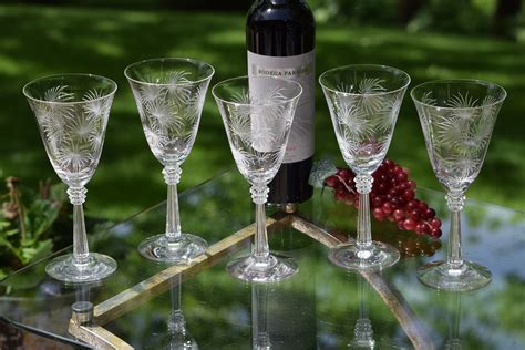 vintage etched crystal wine glasses set   fostoria lido circa
