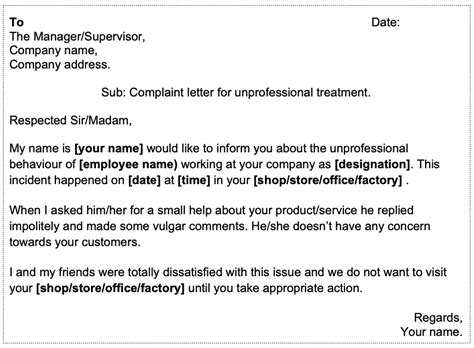 sample  complaint letter   person  unprofessional