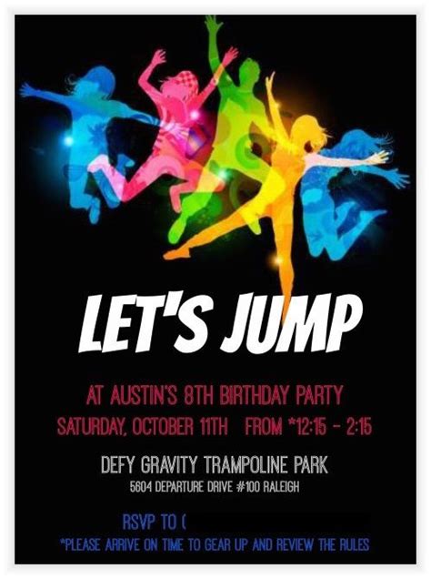 trampoline birthday party invitation template  card template