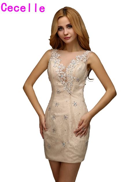 Sexy Champagne Short Mini Tight Fitted 2019 Homecoming Lace Dresses