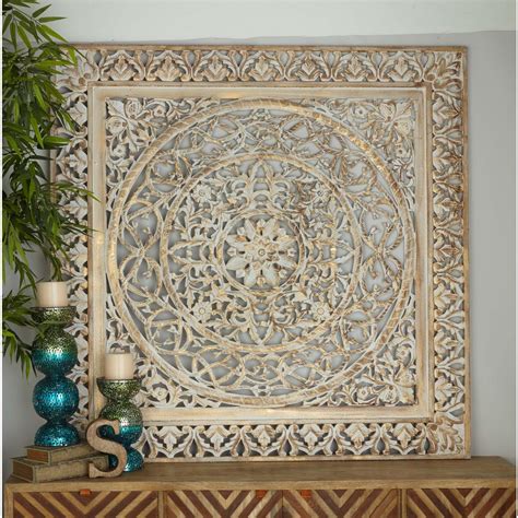 rustic decorative carved filigree patterned wooden wall