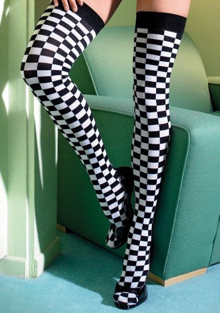 black and white checkered thigh high stockings cute tights