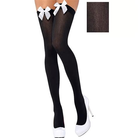 adult black thigh high stockings with white bows party city