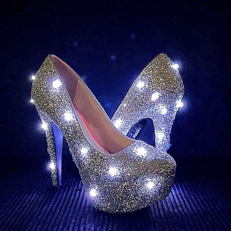 led glitter high heels silver light up edm edc festival glitter pump