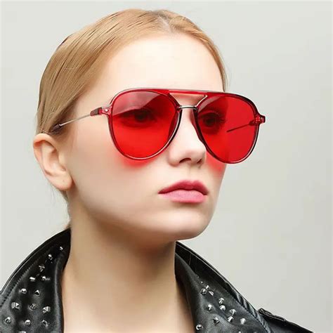 2018 new red lens aviator sunglasses women men brand designed metal