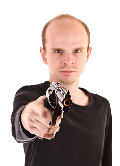 young angry man aiming  gun stock image image  danger criminal