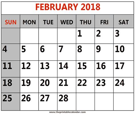 february 2018 printable calendars