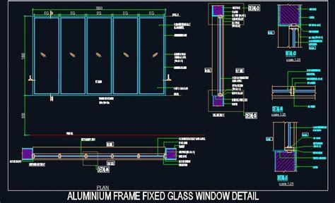 aluminum frame fixed glass window design dwg detail plan  design window design glass