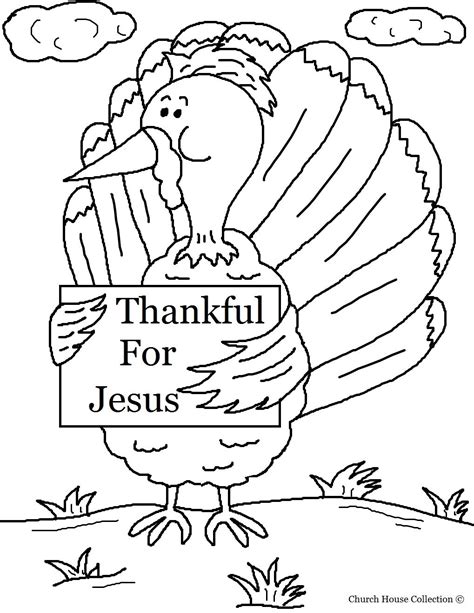 turkey holding sign thankful  jesus coloring page sunday school