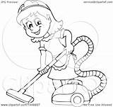 Maid Cartoon Vacuuming Clipart Lineart Illustration Happy Visekart Vector Royalty Clip sketch template