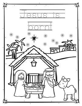 christmas story coloring pages  handwriting practice bundle