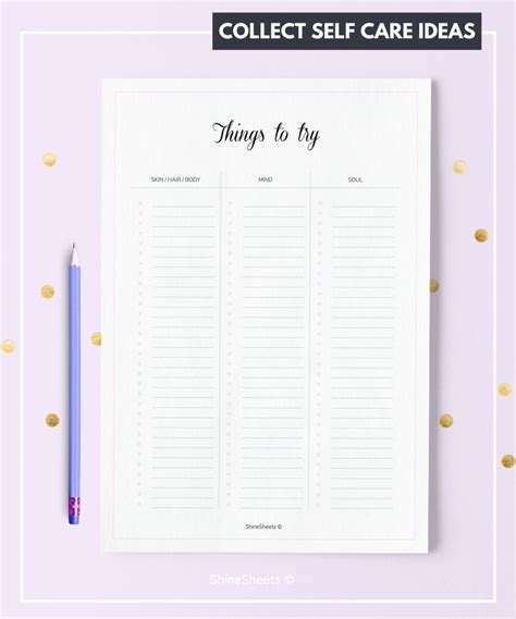 care planner printable  pages shinesheets mind body soul
