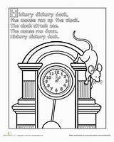 Hickory Dickory Dock Worksheets Nursery Coloring Printable Rhyme Clock Time Printables Rhymes Pages Mouse Preschool Worksheet Activities Kids Animals Classic sketch template