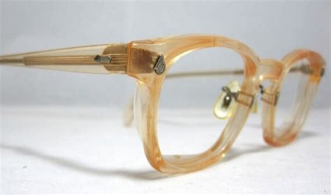 Vintage Eyeglasses Mens Horn Rim Safety Frames Peach Color