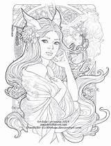 Coloring Pages Lineart Adele Meadowhaven Lorienne Beautiful Book Fantasy Nouveau Kitsune Colouring Adult Secrets Haven Meadow Color Drawing Elfen Fairy sketch template
