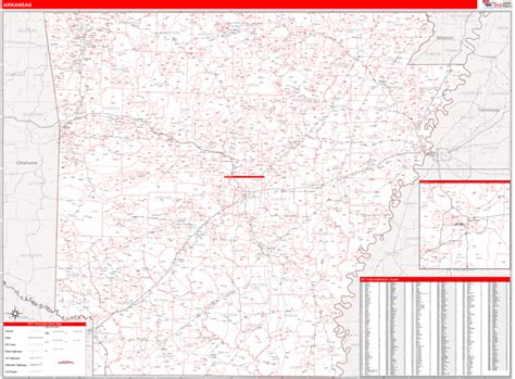 Arkansas Zip Code Wall Map Red Line Style By Marketmaps