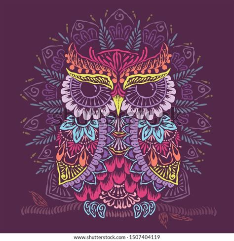 colorful owl mandala handdrawn style stock vector royalty