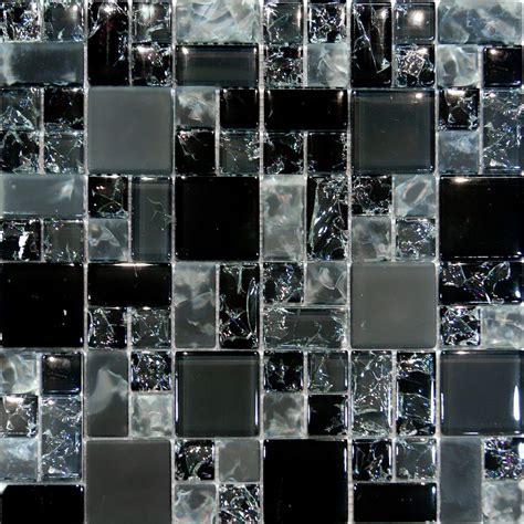 1sf Black Polish And Matte Square Pattern Crackle Glass Mosaic Tile Wall