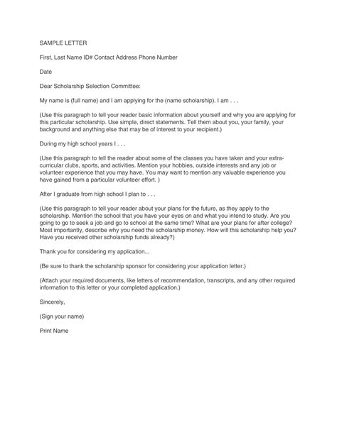 cover letter  scholarship  letter template collection