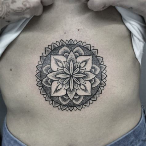 Dotwork Style Floral Mandala Belly Tattoo