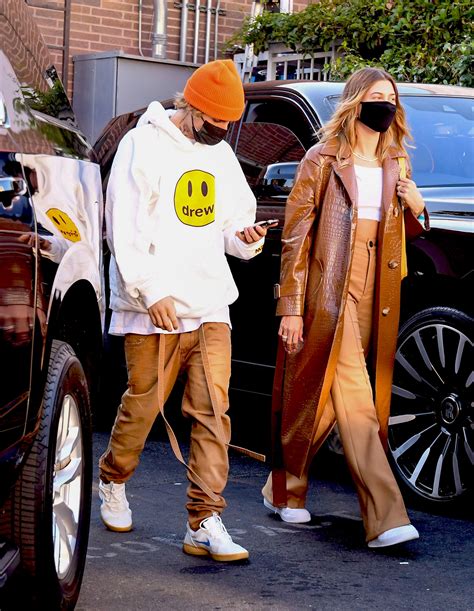 justin and hailey bieber step out in couple s khaki vogue