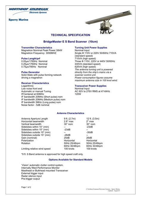 technical specification bridgemaster   specification bridgemaster   band scanner