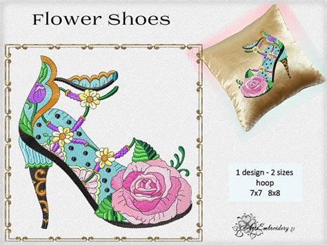 ladies high heel flower shoes  machine embroidery design  etsy