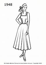 1948 Silhouettes Fashion Silhouette 1940s Drawings 1940 History Clothing Dress 1950 sketch template