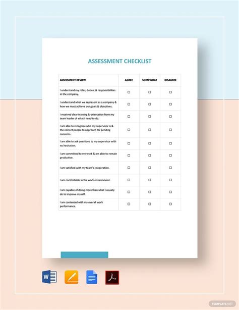 assessment checklist template   word google docs  apple pages templatenet