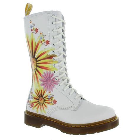 dr martens flower burst womens leather boots white mid calf boots  scorpio shoes uk