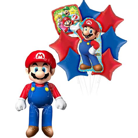 Super Mario Deluxe Airwalker Balloon Bouquet 9pc Party City Canada
